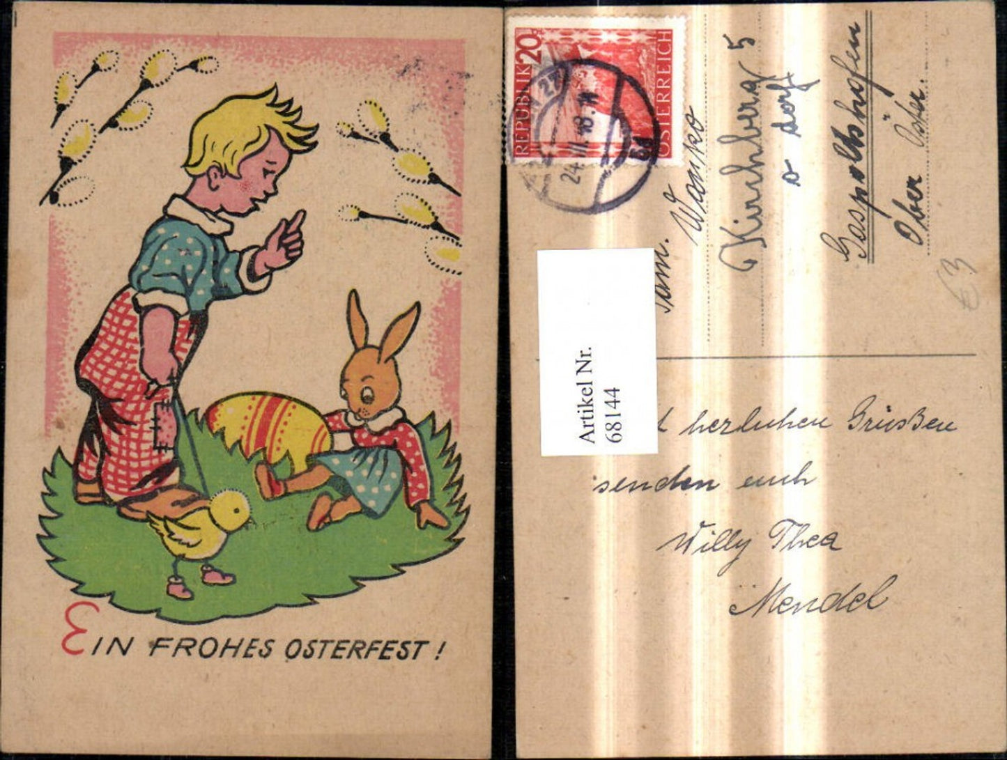 68144,Künstler Ak Ostern Junge Bub m. Küken a. Leine Osterhase Ostereier