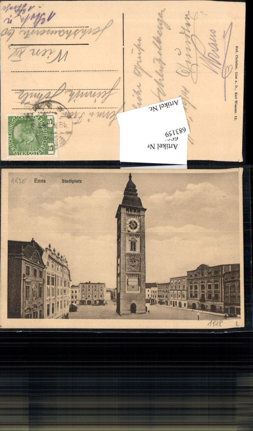 683159 Enns Stadtplatz Turm 1918