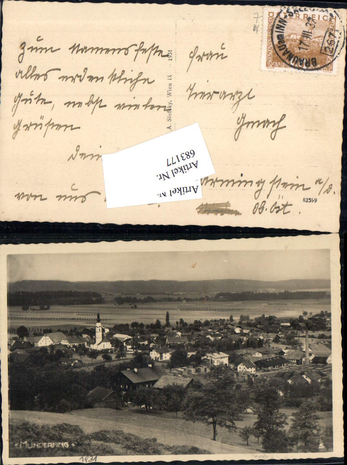683177 rare photo postcard Munderfing near Braunau am Inn, railway post train 267, departed Sarmingstein