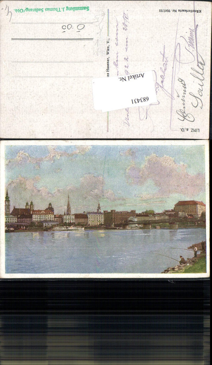683431 Künstler AK Hans Hausner Linz an der Donau Fischer Angler angeln Urfahr