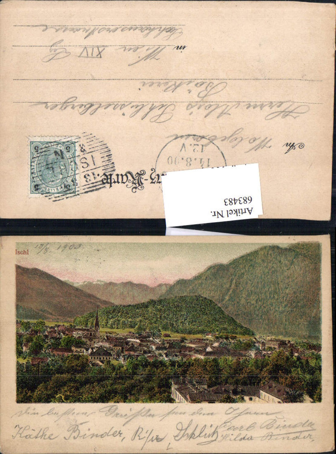 683483 Lithographie Salzkammergut Bad Ischl 1900