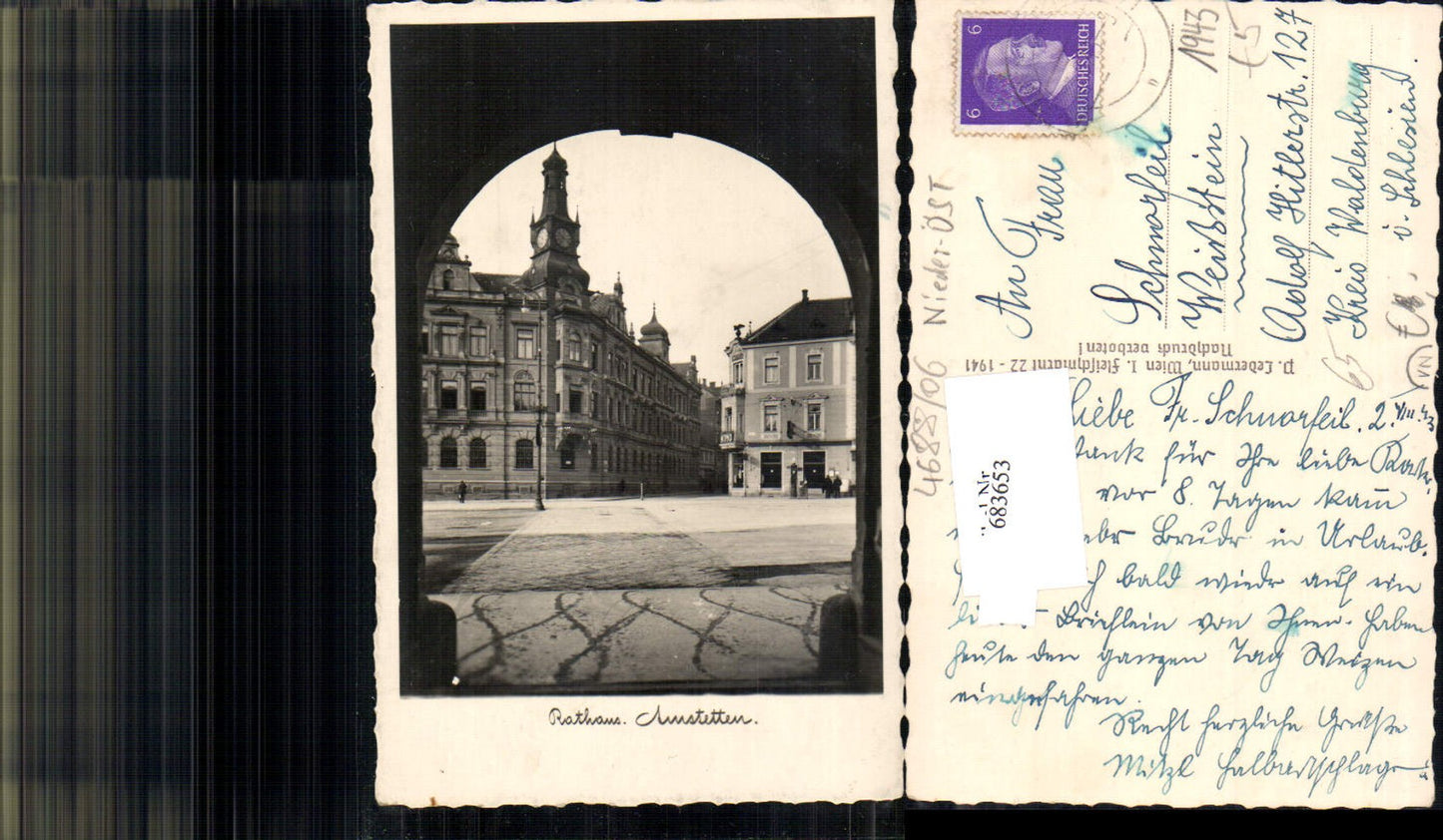 683653 Photo AK Amstetten Town Hall gel. Biały Kamień Weißstein Waldenburg Silesia
