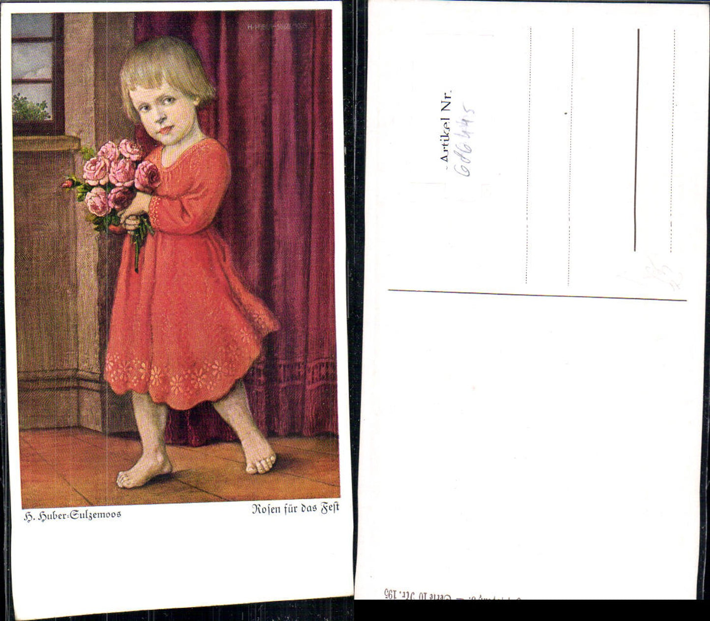 686445 Künstler AK Hans Huber-Sulzemoos Rosen f.d. Fest Rosen Mädchen