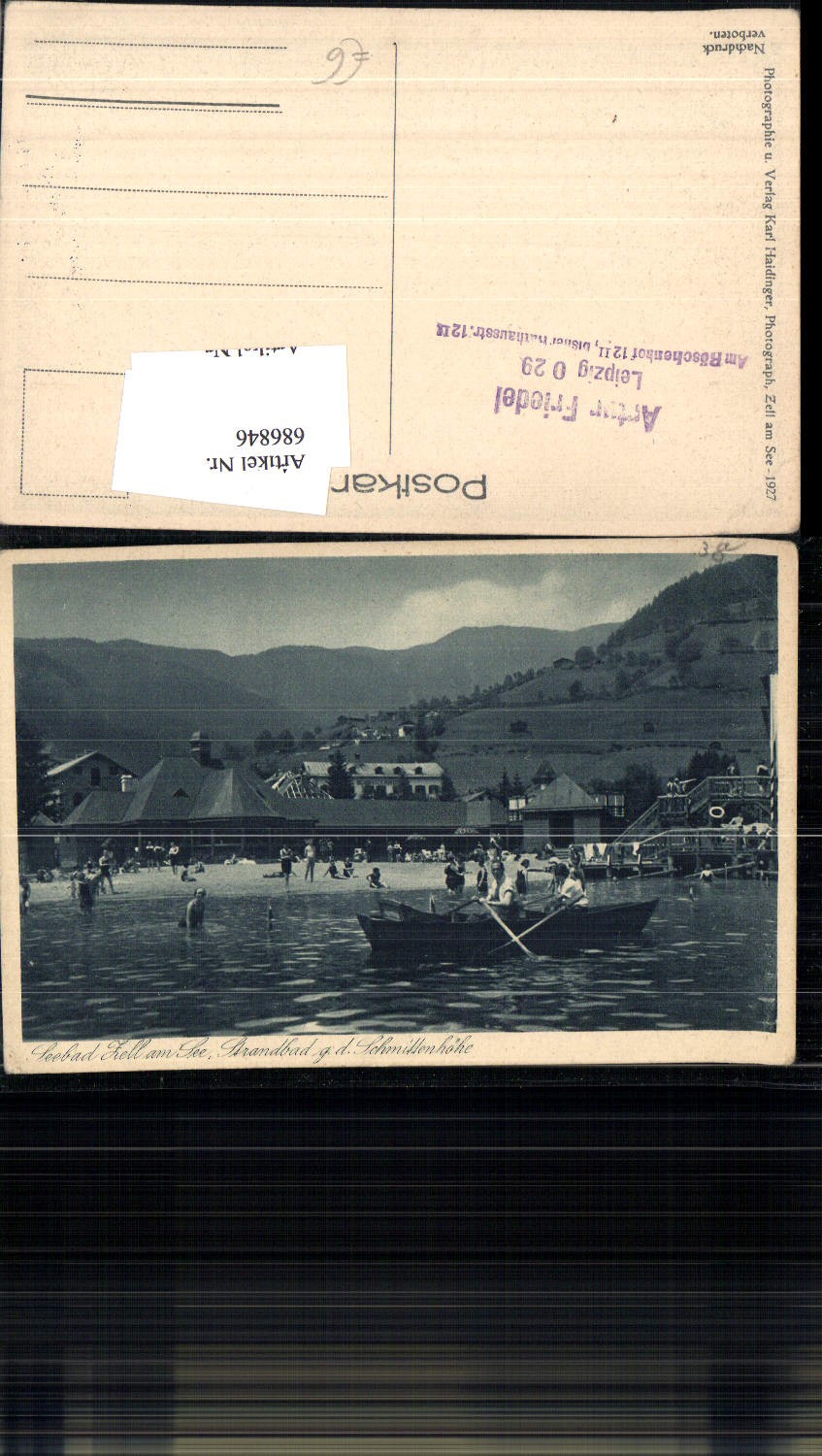 686846 seltene AK Seebad Zell am See Boot Leute Bad