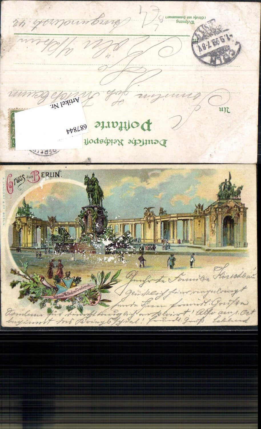 687844 Lithographie Gruss aus Berlin Kaiser Wilhelm Denkmal