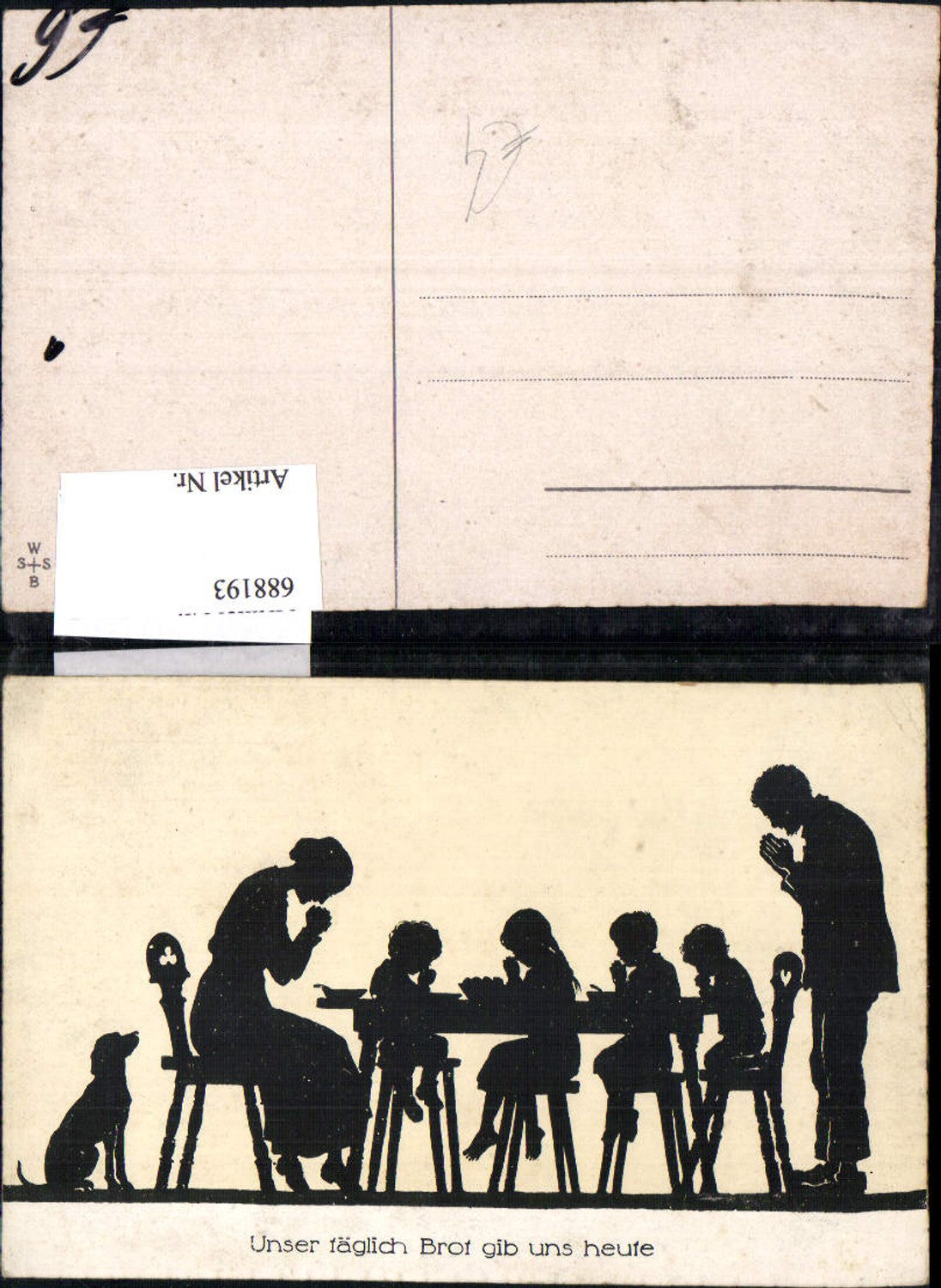 688193 Künstler AK Silhouette Scherenschnitt Gebet Tischgebet