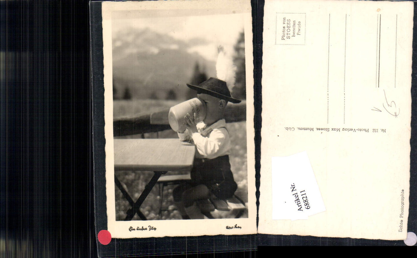 688211 tolle Foto-AK Max Stoess Murnau Junge Hut Bierkrug Bier Humor
