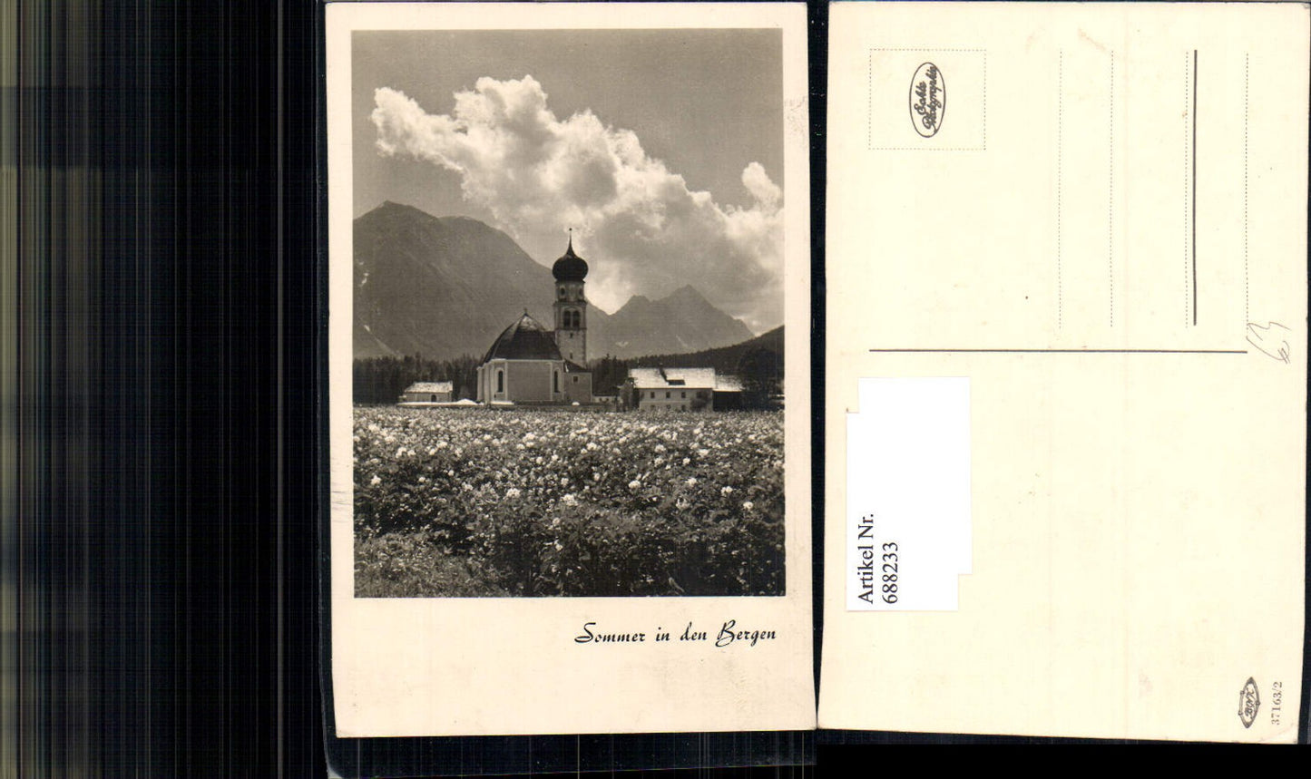 688233 tolle Foto-AK Kirche Bayern Berge Wiese Blumen