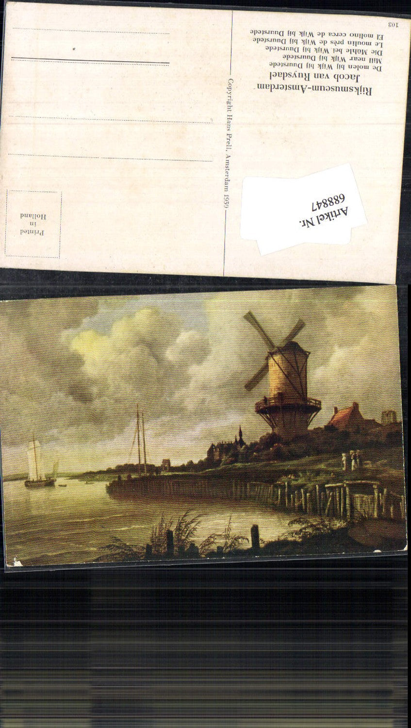 688847 Künstler AK Jacob van Ruysdael Mühle b. Wijk bij Duurstede Windmühle