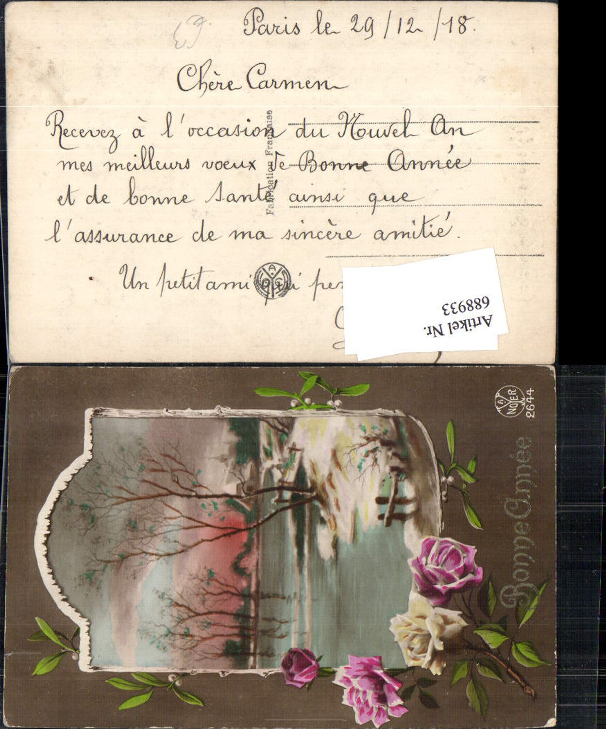 688933 Bonne Annee Neujahr Rosen Blumen pub A. Noyer 2644