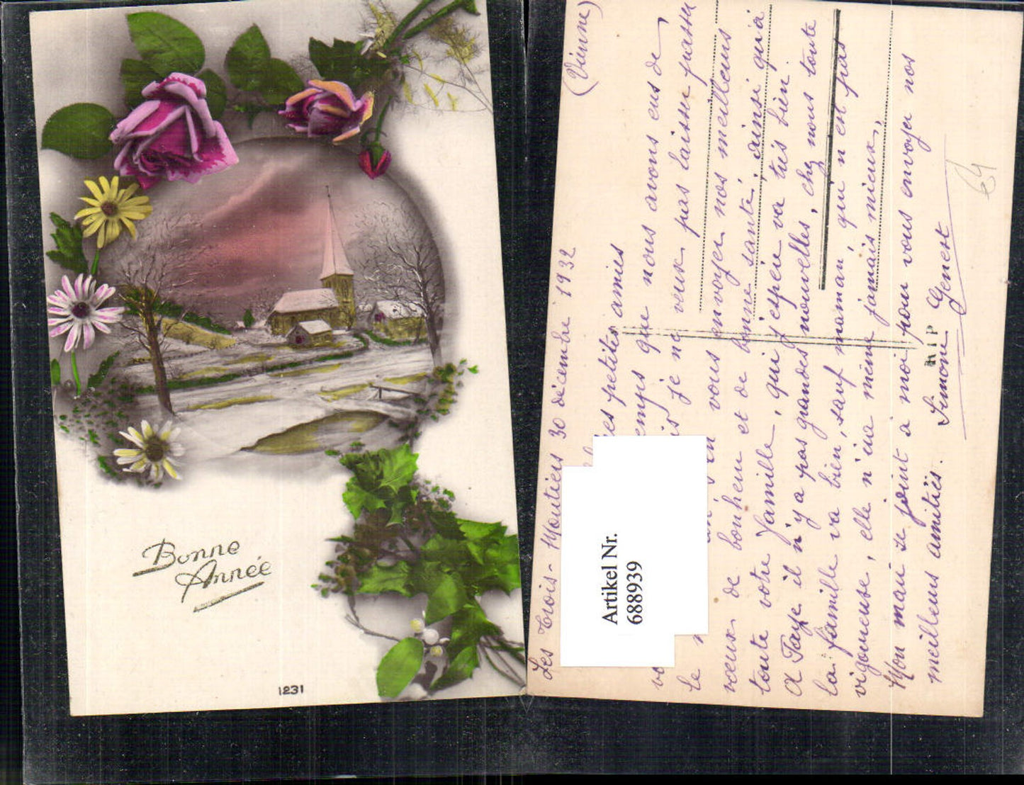 688939 Bonne Annee Neujahr Blumen Rosen Dorf Idylle