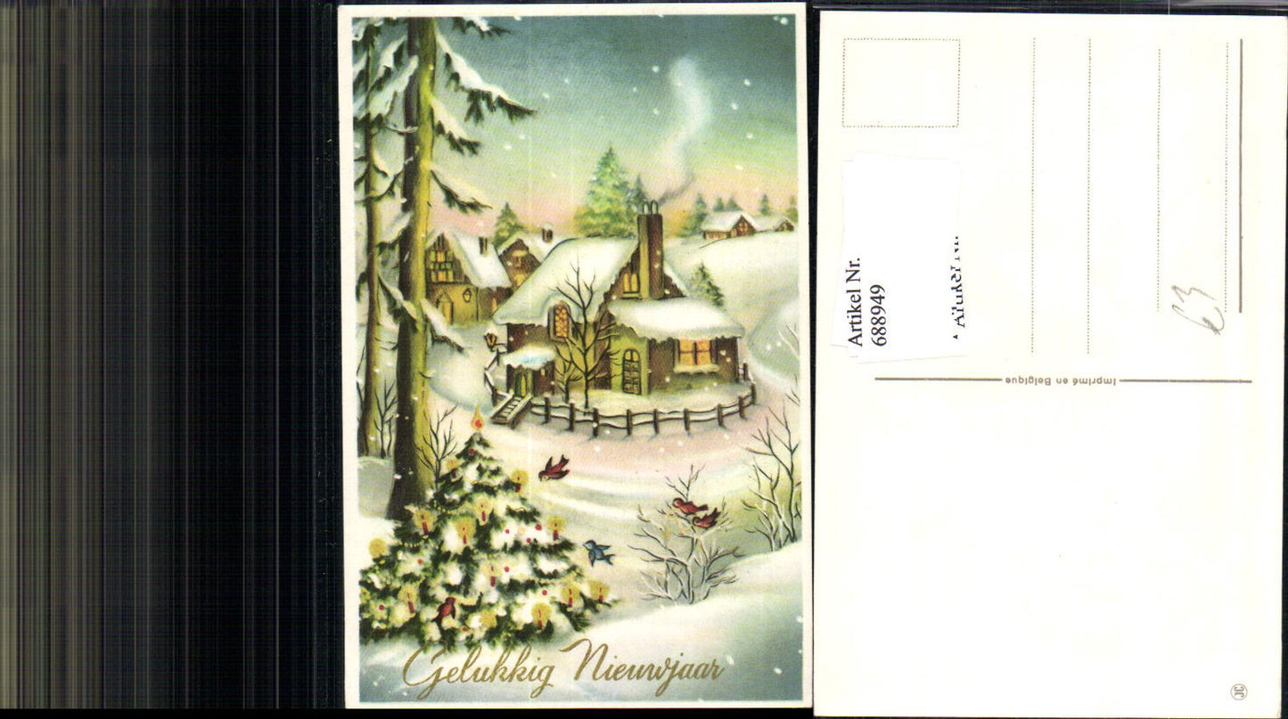 688949 Bonne Annee Neujahr Haus Weihnachten Baum Vogel