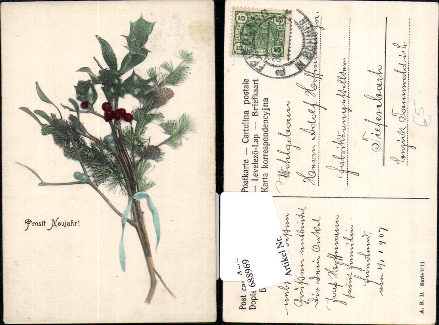Neujahr Zweige Stachelbeeren gel. Friedland Böhmen Frydlant n. Tiefenbach Tannwald