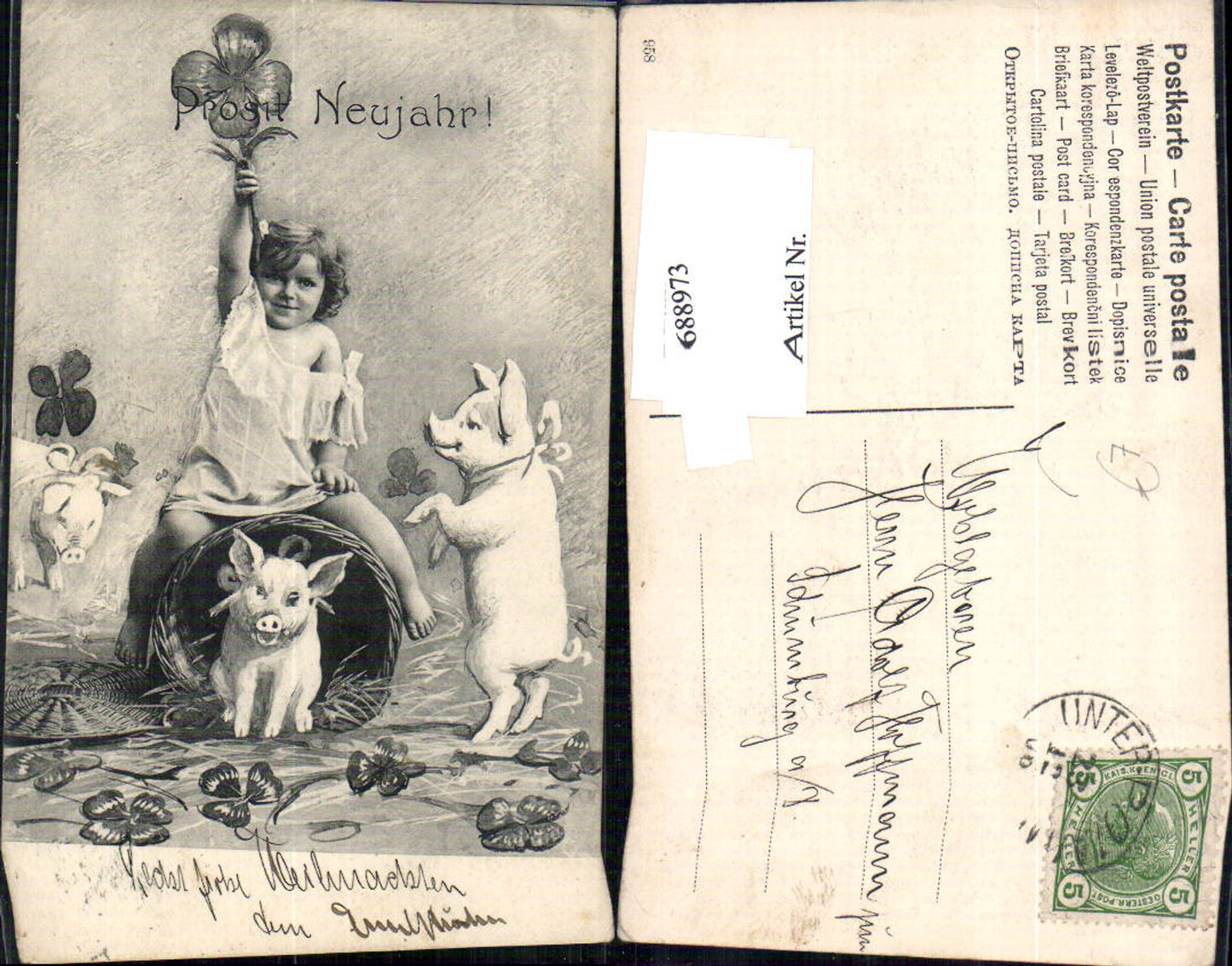 688973 Neujahr Ferkel Mädchen Klee Kleeblatt Schweine
