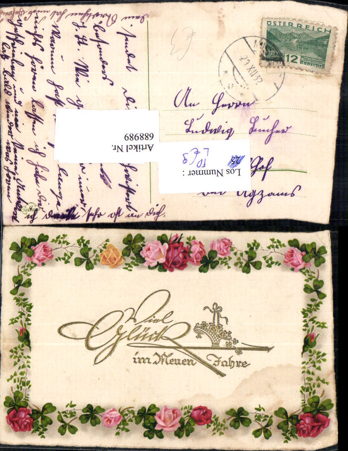 688989 Neujahr Präge AK Schrift Gold Jugendstil