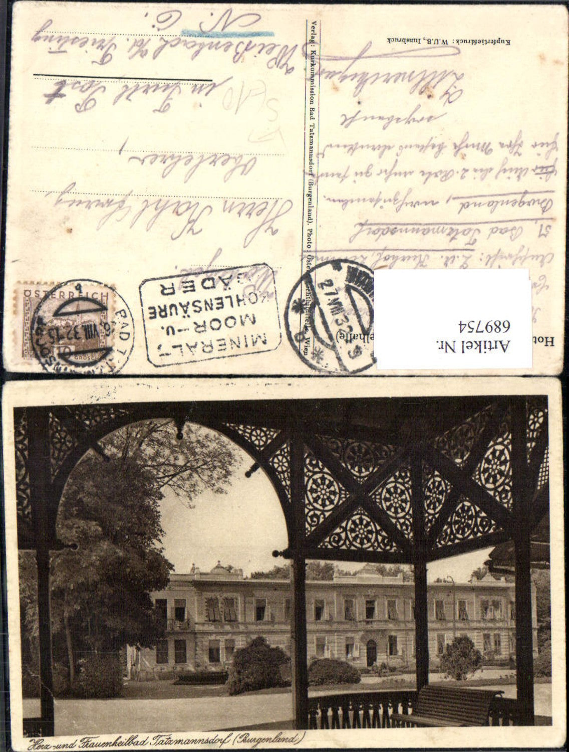 689754 Bad Tatzmannsdorf Burgenland gel. Furth Weißenbach a.d. Triesting Oberlehrer Kahl