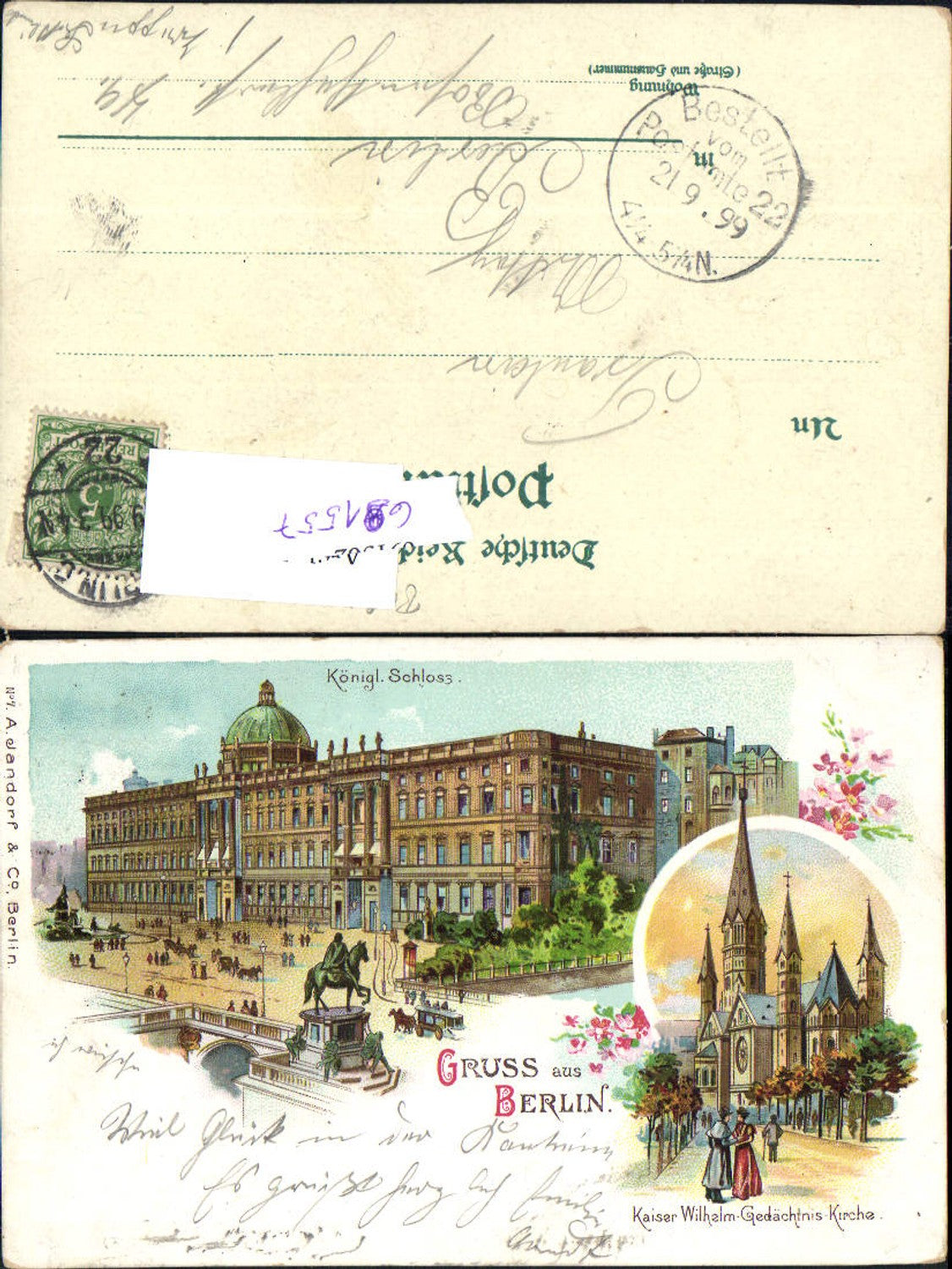 691557 tolle Lithographie Berlin Schloss Kaiser Wilhelm Gedächtnis Kirche pub Jandorf & Co.