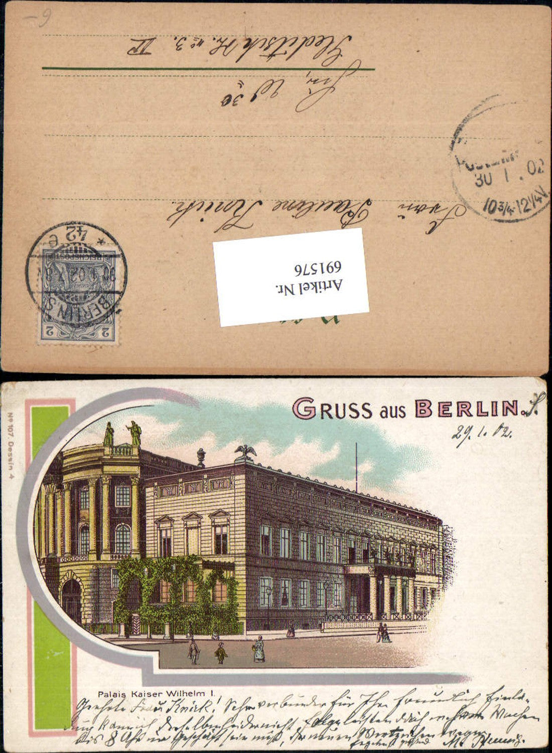 691576 tolle Lithographie Berlin Palais Kaiser Wilhelm I.