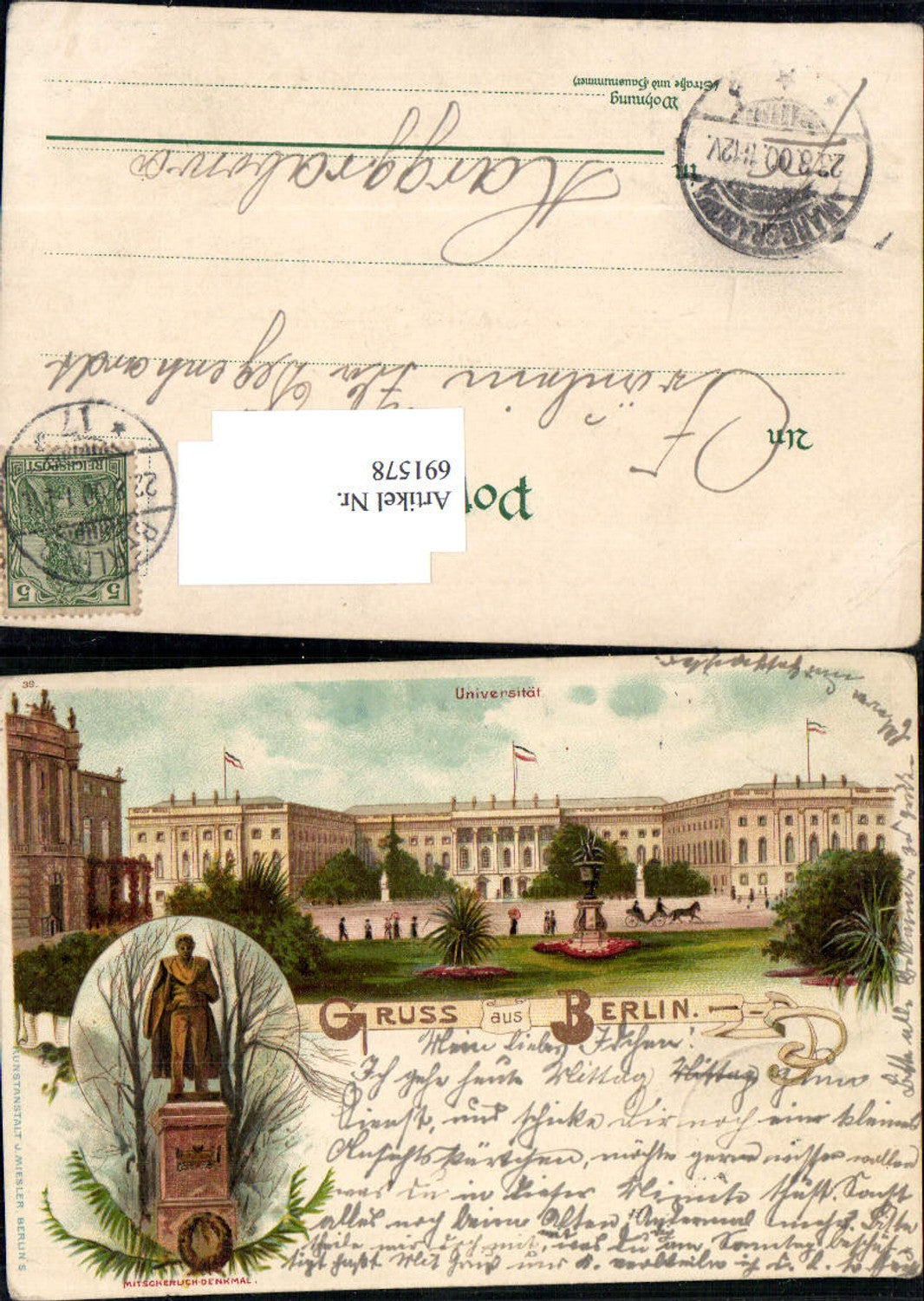 691578 tolle Lithographie Berlin Universität Mitscherlich Denkmal pub Miesler