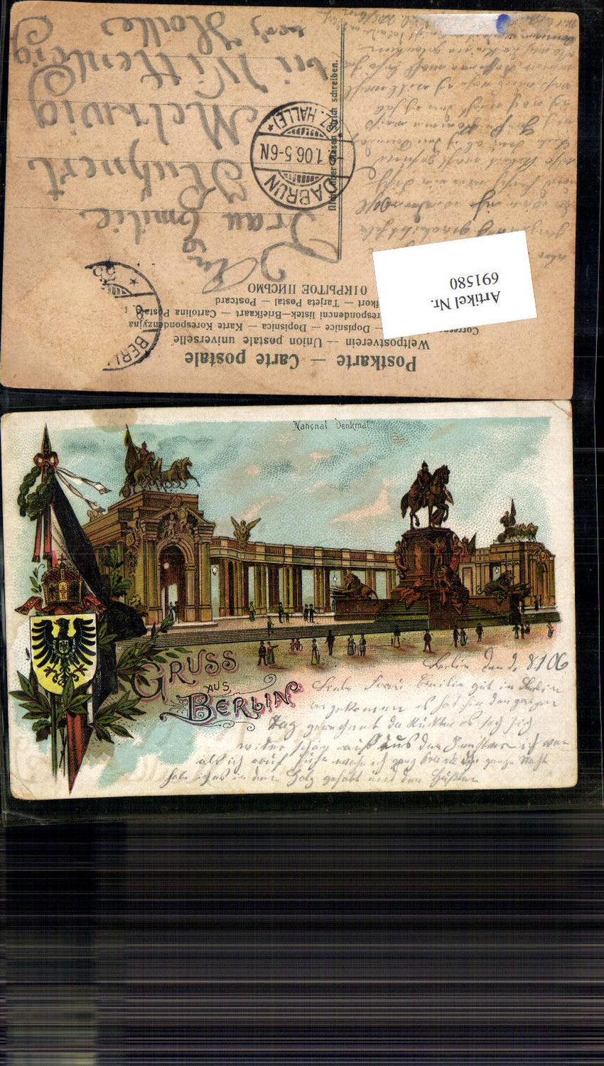 691580 tolle Lithographie Berlin National Denkmal