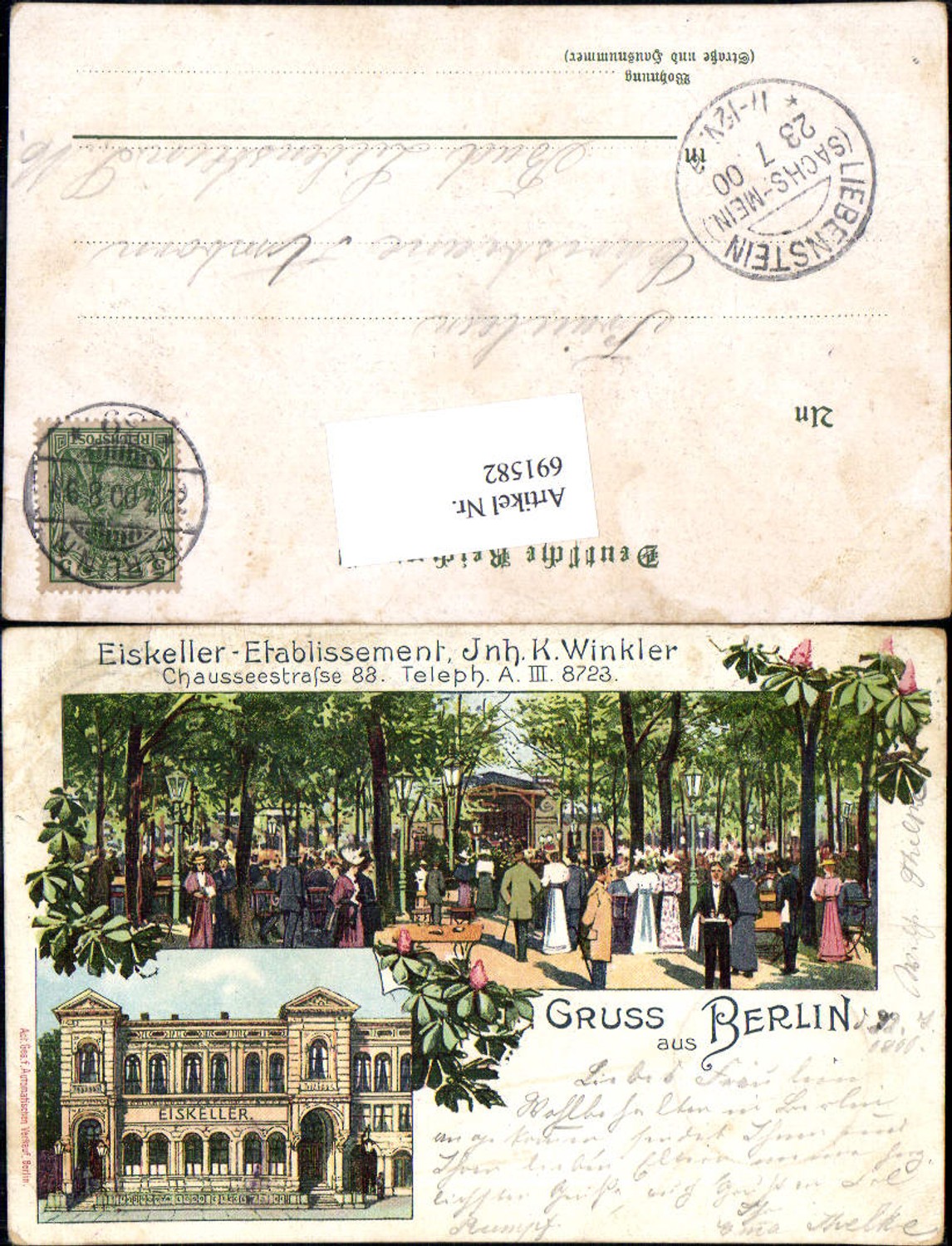 691582 tolle Lithographie Berlin Eiskeller Etablissement K. Winkler Chausseestraße