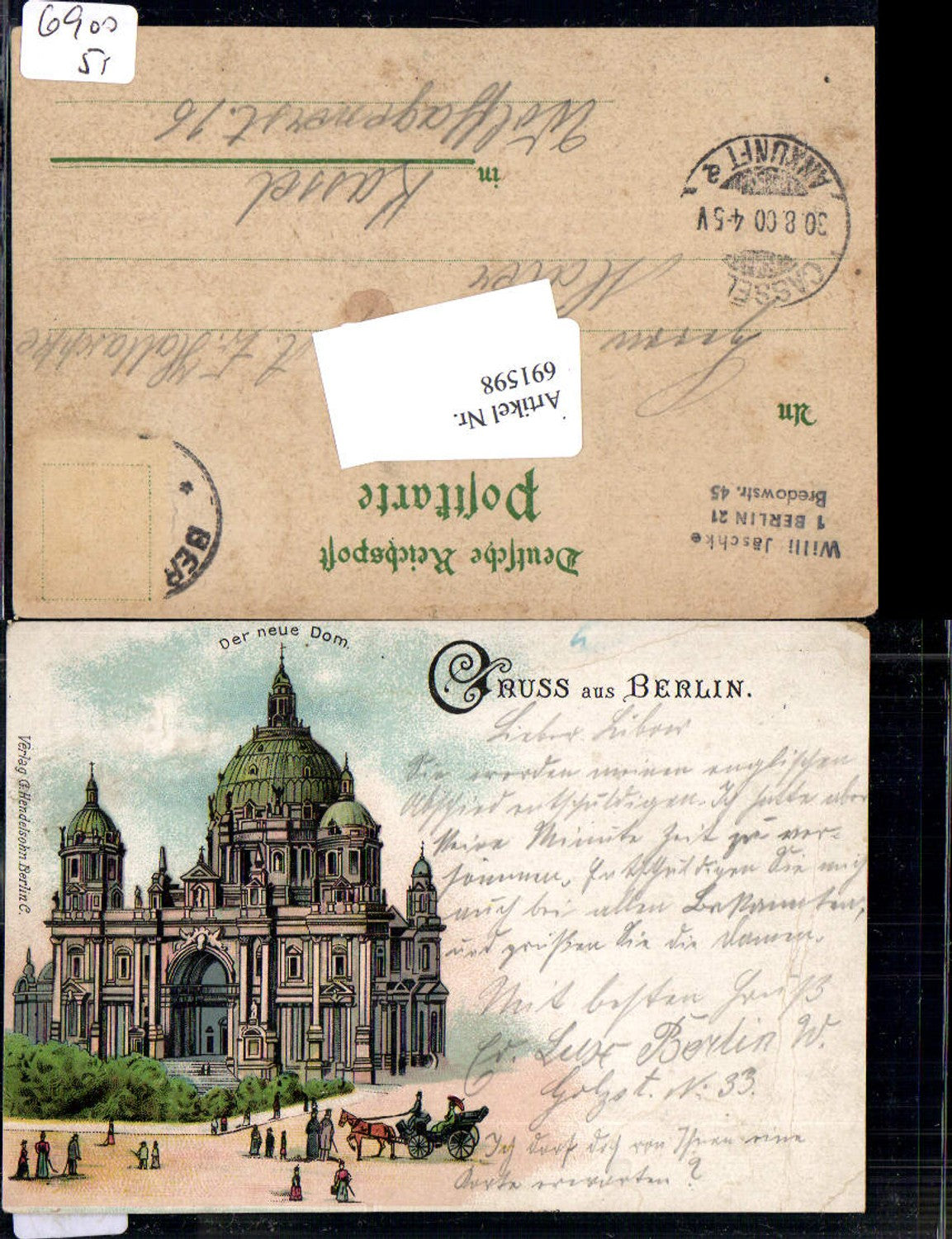 691598 tolle Lithographie Berlin Der neue Dom Kutsche pub Hendelsohn
