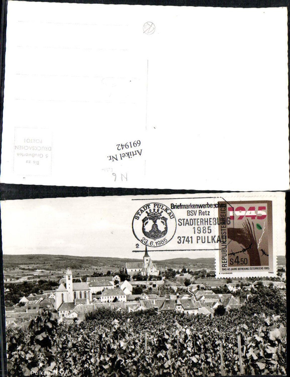 691942 Pulkau bei Horn Briefmarkenwerbeschau 1985