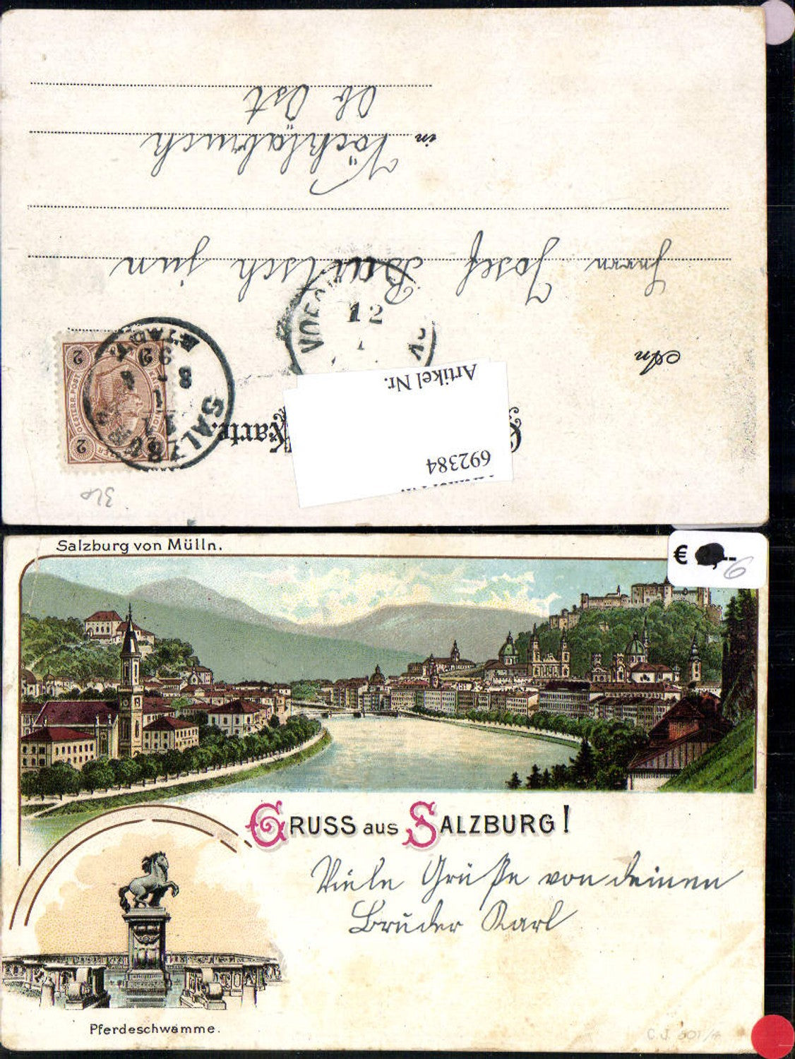 692384 tolle Lithographie Salzburg Pferdeschwemme Mülln