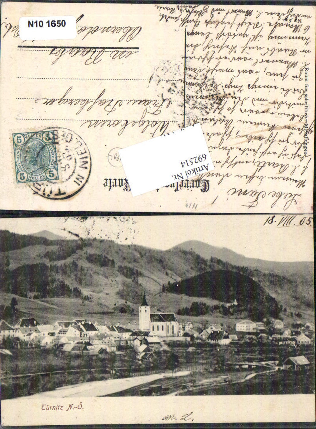 692514 Türnitz 1905 gel. Raabs Oberndorf