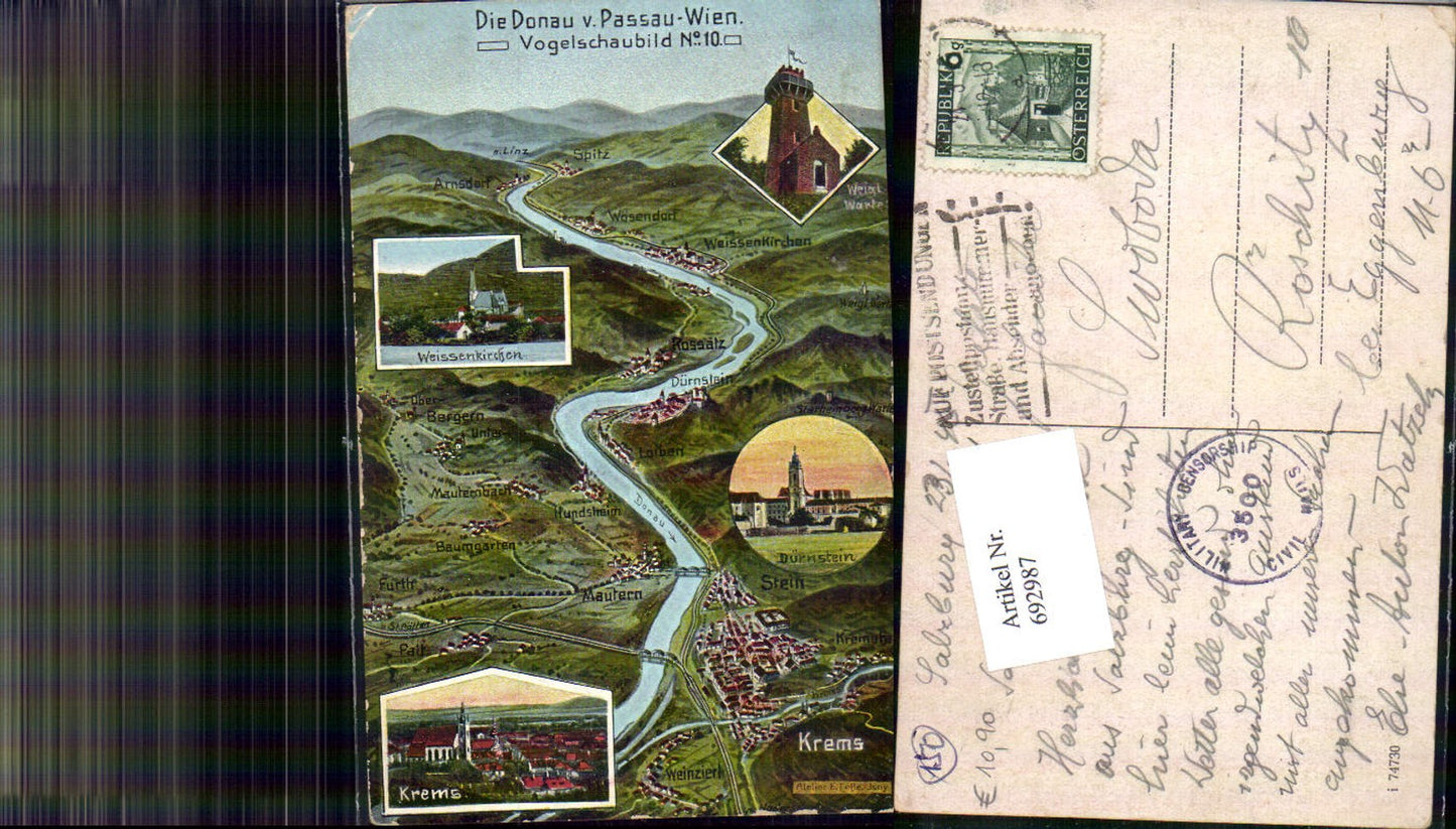 692987 tolle Künstler AK Eugen Felle Krems an der Donau Weissenkirchen Vogelschau