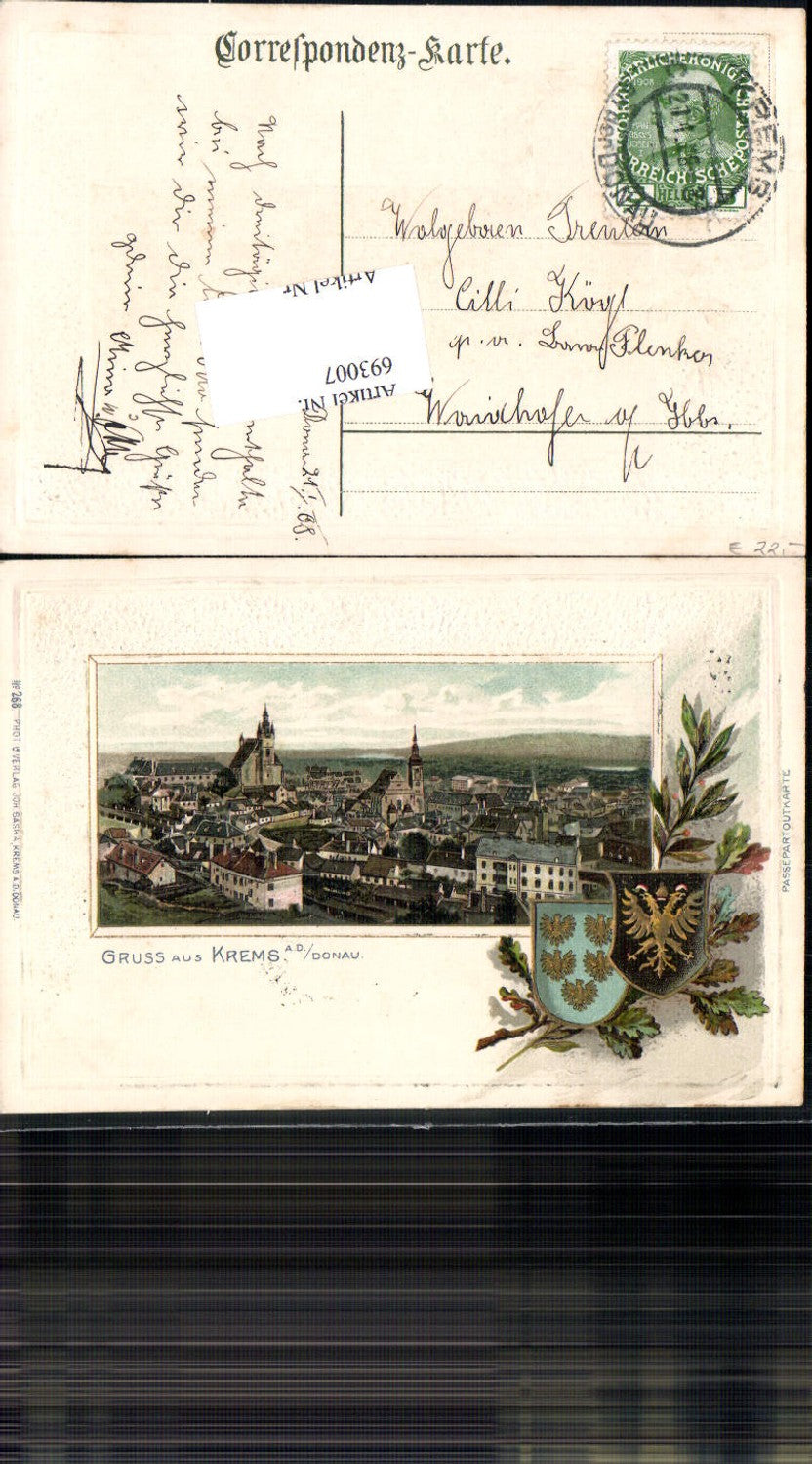 693007 tolle Passepartoutkarte AK Krems an der Donau Passepartout Wappen