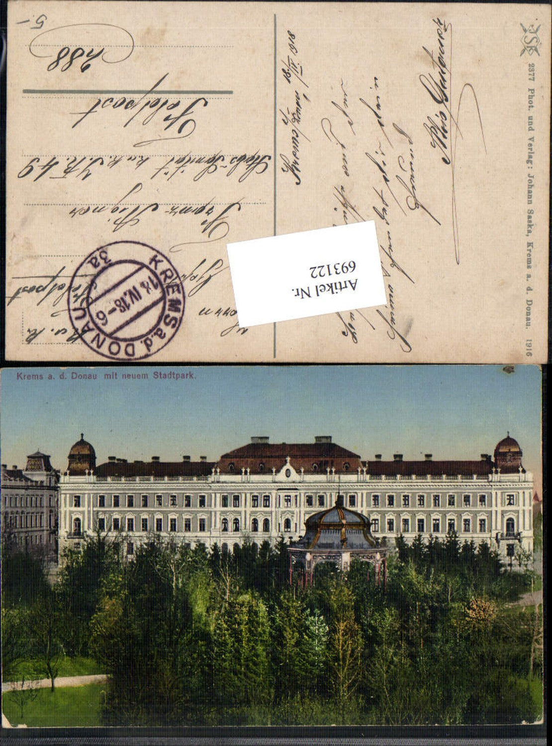 693122 Krems an der Donau Stadtpark Utzstraße pub Johan Saska 2377 Feldpost 288