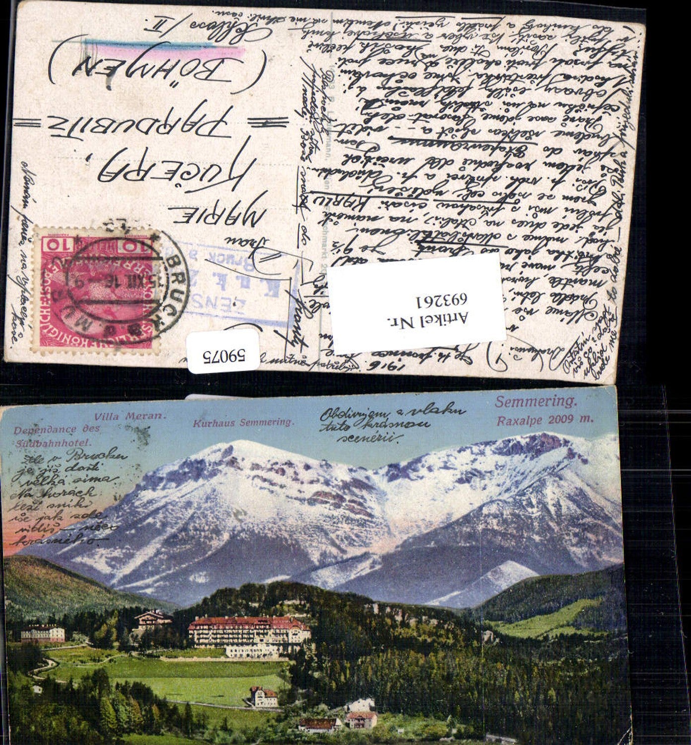 Semmering Kurhaus Villa Meran Südbahnhotel gel Pardubitz Böhmen Marie Kucera Schloss