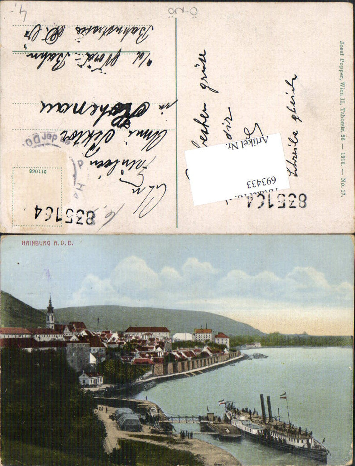 693433 Hainburg an der Donau Dampfer gel Hohenau Nordbahn