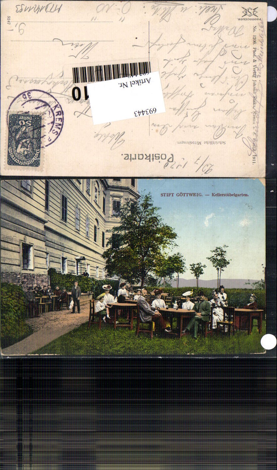 693443 tolle AK Stift Göttweig Kellerstüblgarten Leute Gastgarten