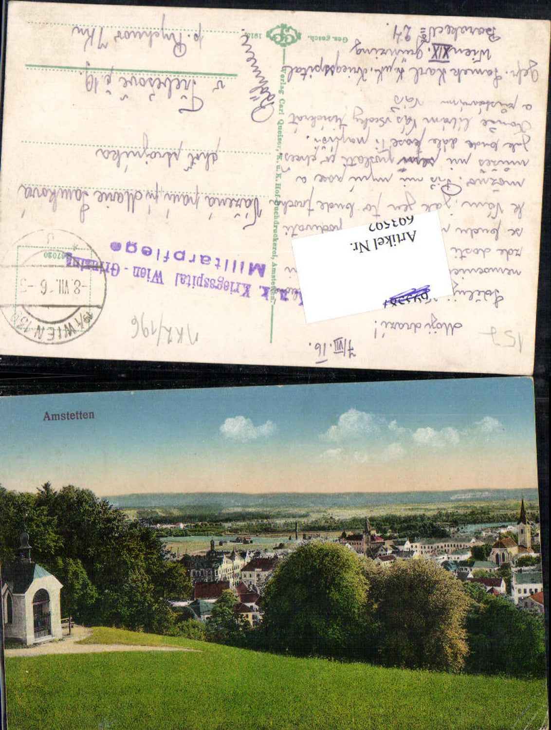 693592 Amstetten Kapelle Feldpost Kriegsspital Wien Grinzing gel Trebesove Rychnov