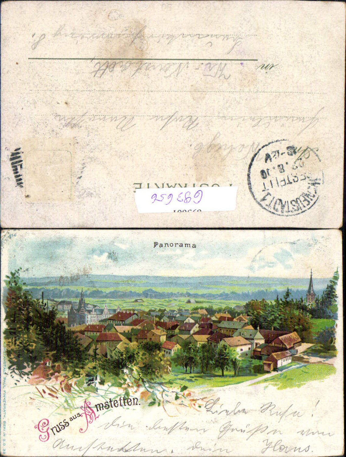 693656 Gruss aus Amstetten tolle Lithographie pub Paul Finkenrath