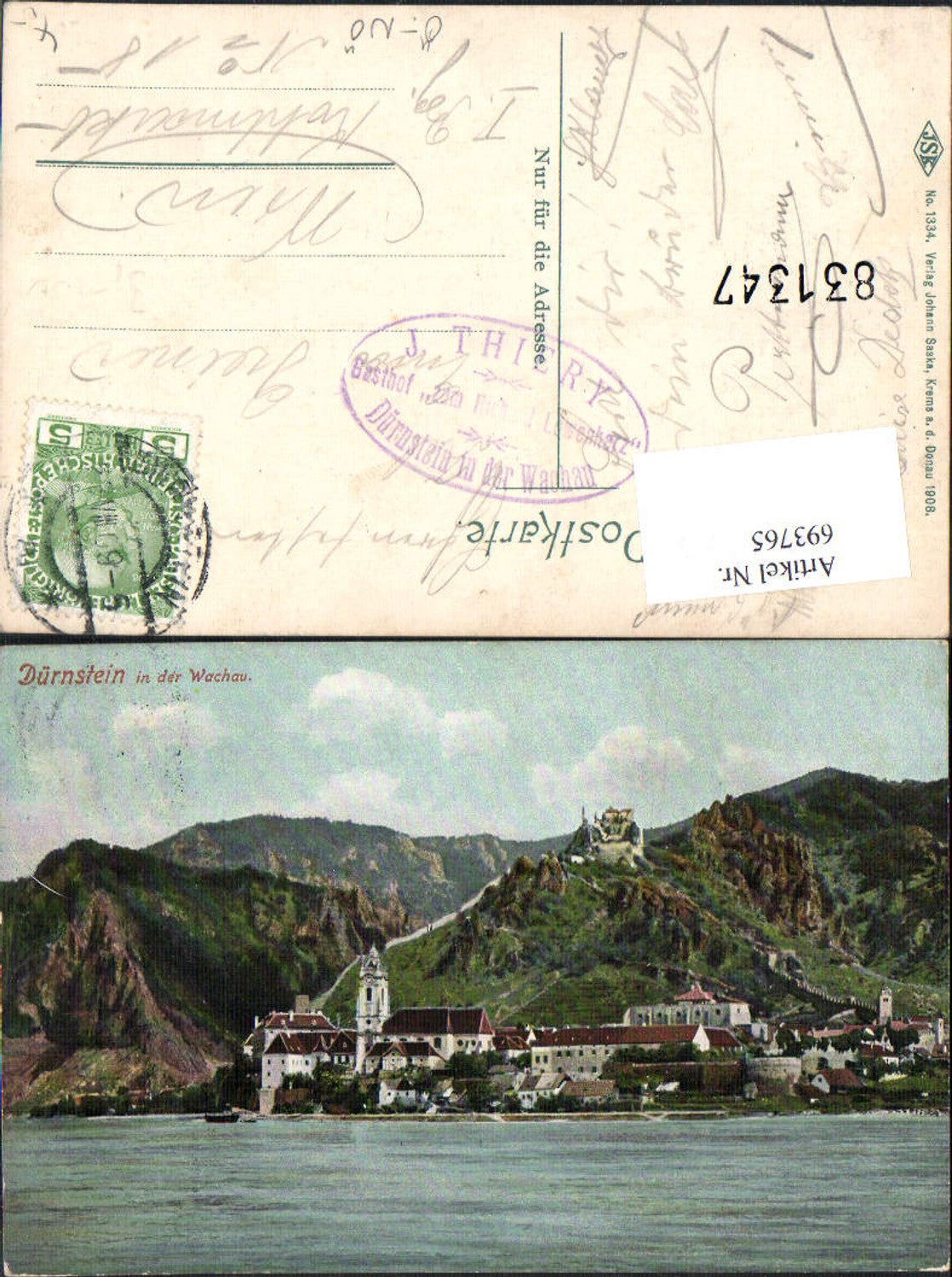 693765 Dürnstein in der Wachau Donau 1908 pub Johann Saska 1334