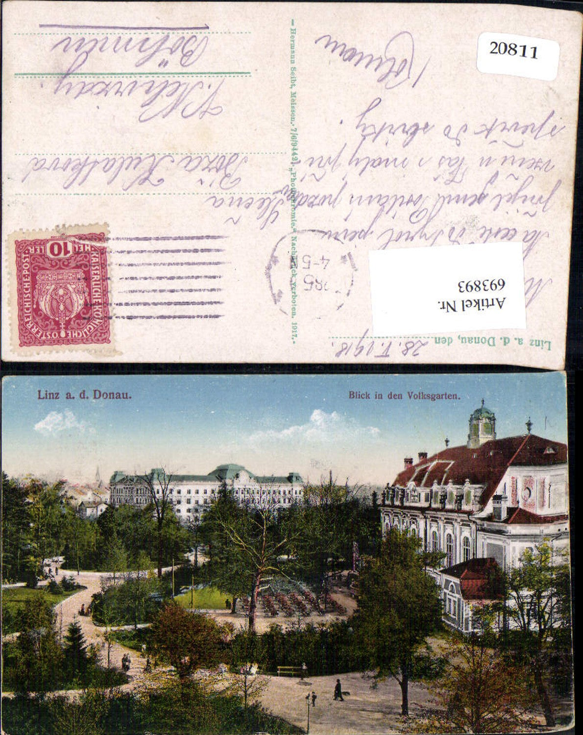 693893 Linz an der Donau Volksgarten gel V. Nehirzdy pub Hermann Seibt 7/6/9442