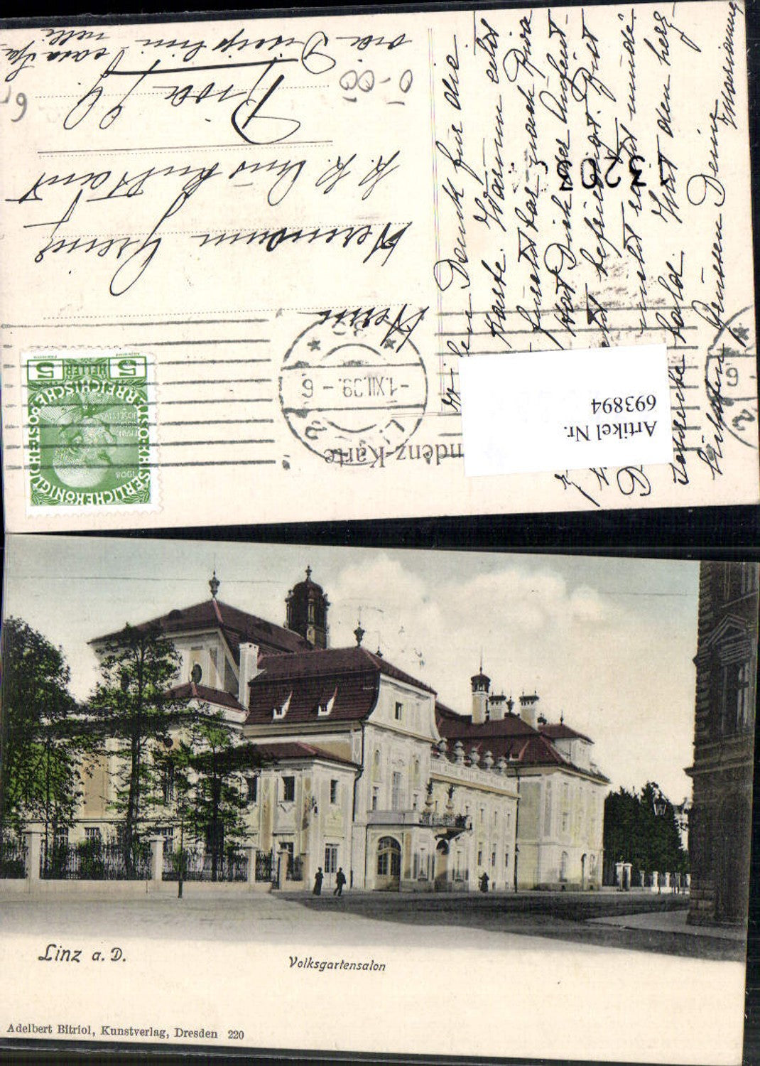 693894 Linz an der Donau Volksgartensalon Straßenansicht Volksgarten