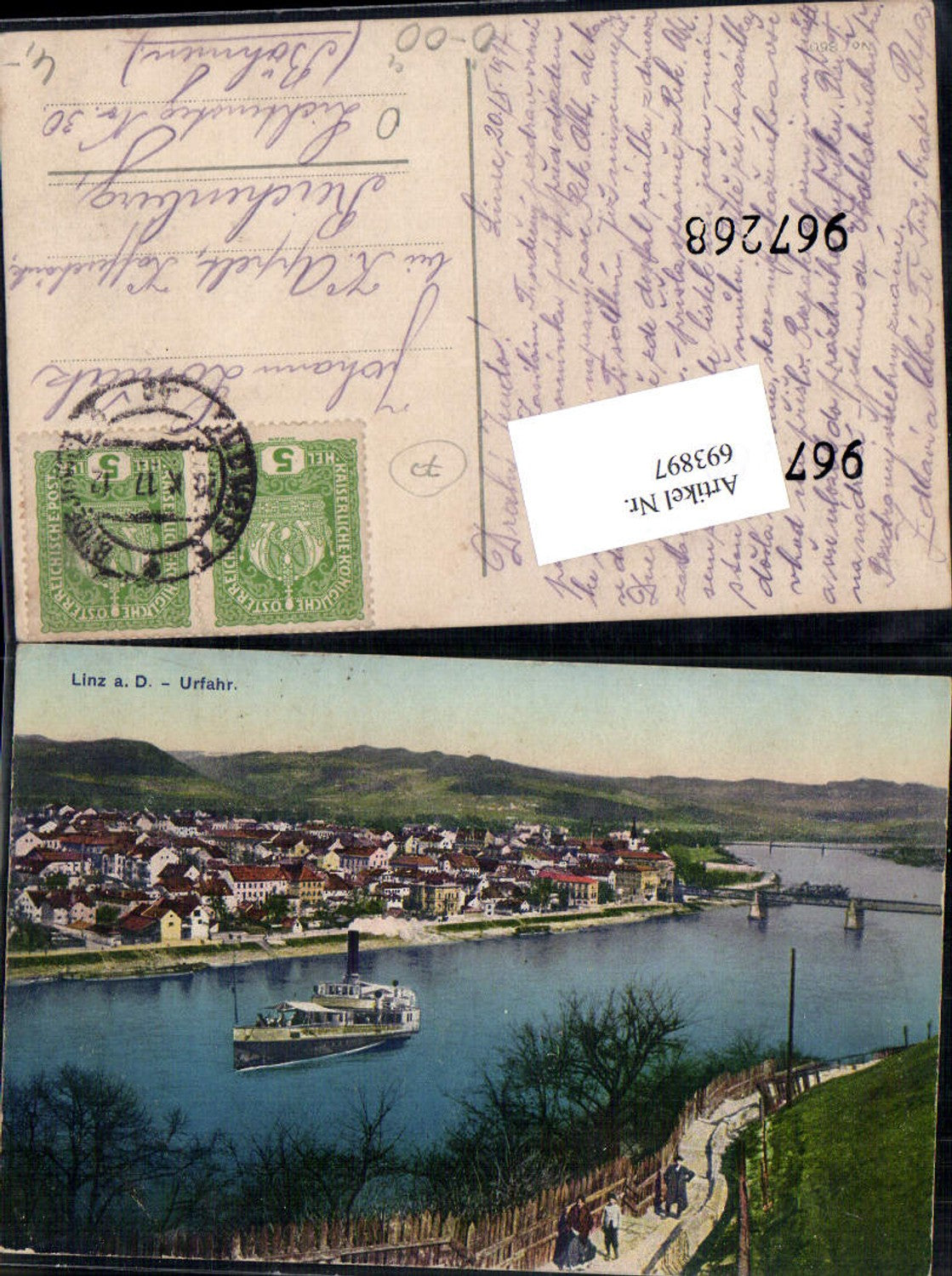 693897 Linz an der Donau Urfahr Dampfer gel Reichenberg Liberec Lichtensteg