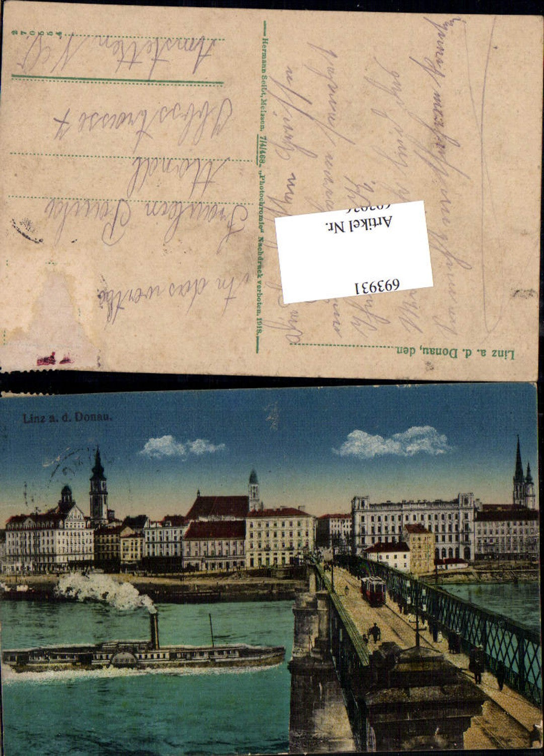 693931 Linz an der Donau Urfahr Dampfer Hebe Brücke pub Hermann Seibt 7/4/468