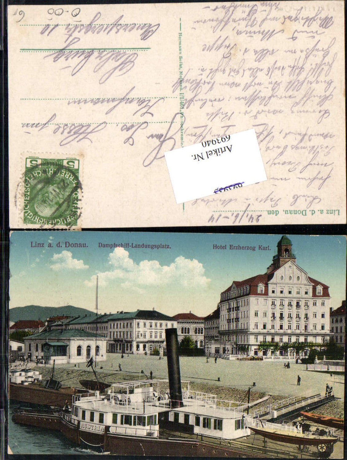 693940 Linz an der Donau Dampfer Austria Landungsplatz Hotel Erzherzog Karl