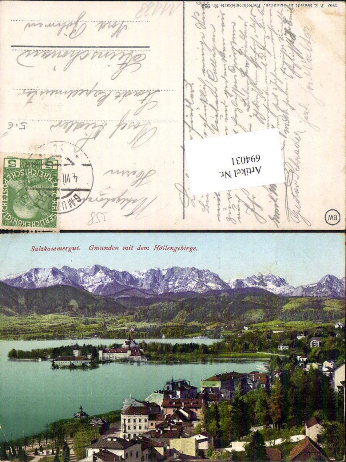 694031 Gmunden am Traunsee pub Brandt 930 gel Steinschönau Bohemia