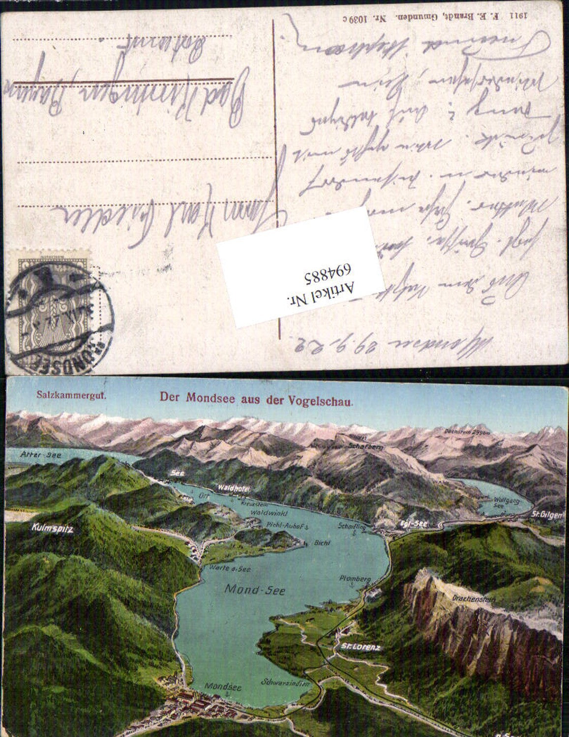 694885 Vogelschau Mondsee Plomberg Bichl Scharfling St. Gilgen Wolfgangsee Brandt 1039c