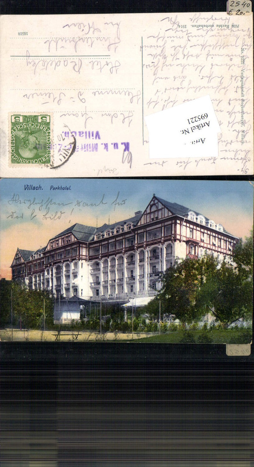 695221 Villach Parkhotel Feldpost Zensur gel Hinterbrühl Mödling