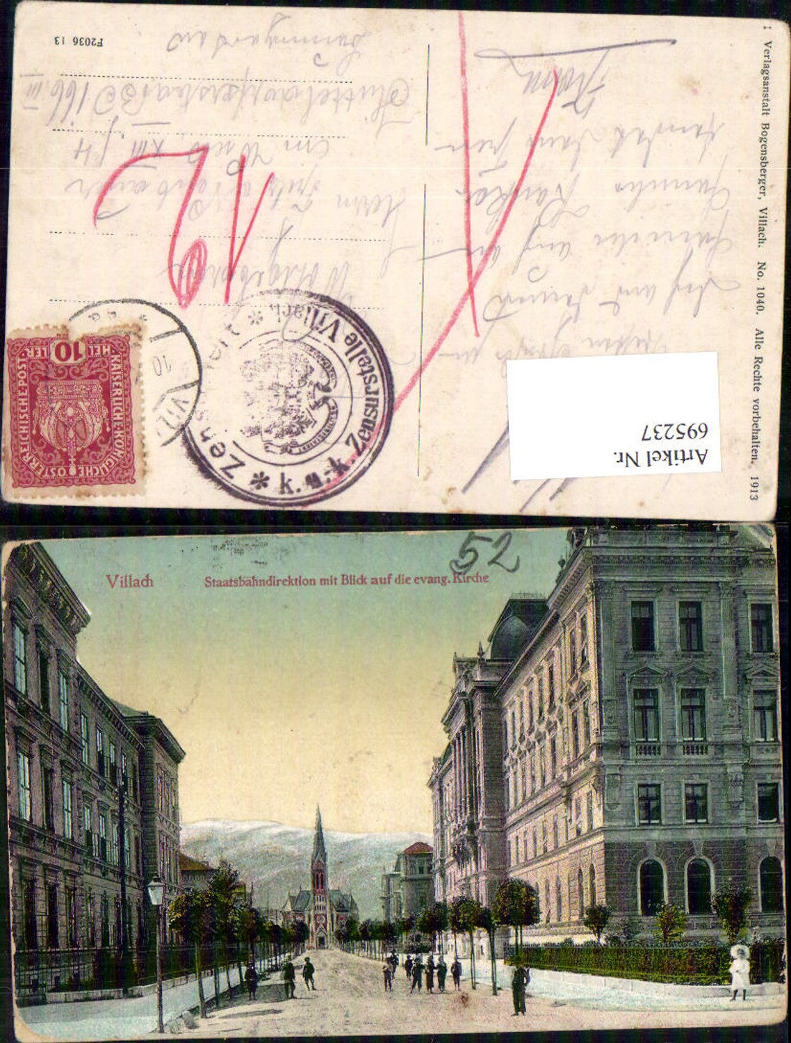 695237 Villach Staatsbahn Direction evangelische Kirche Feldpost Zensurstelle