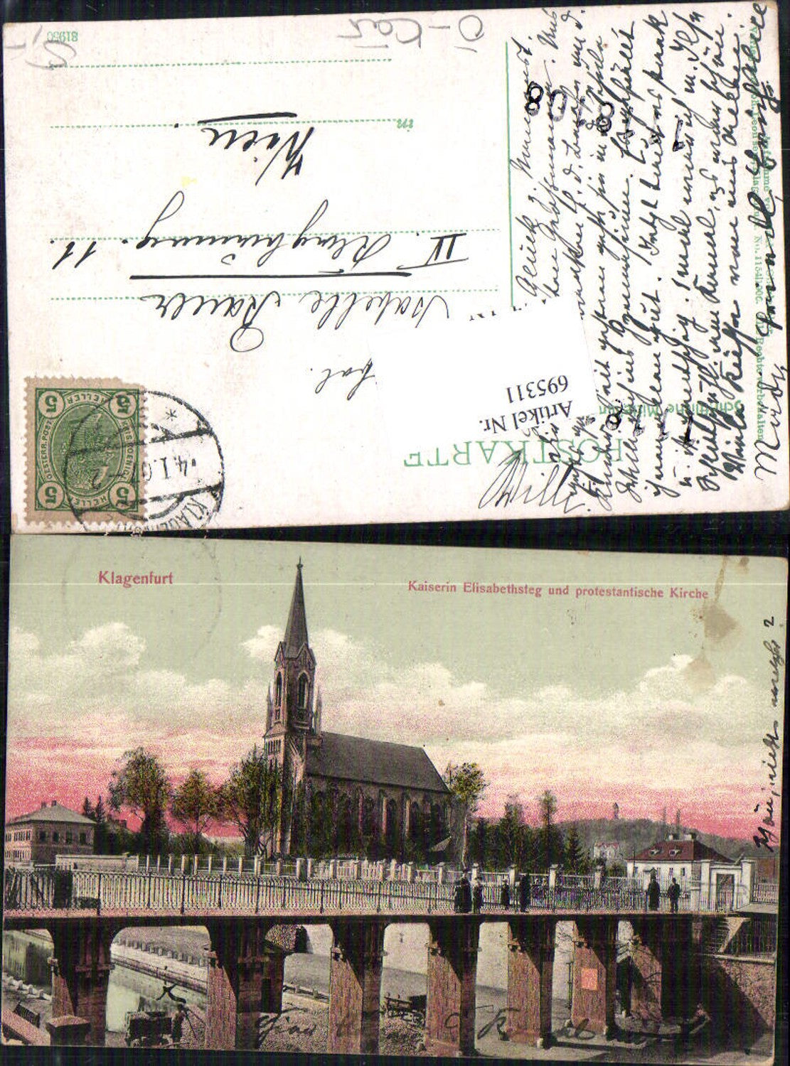 695311 Klagenfurt Kaiserin Elisabethsteg und protestantische Kirche