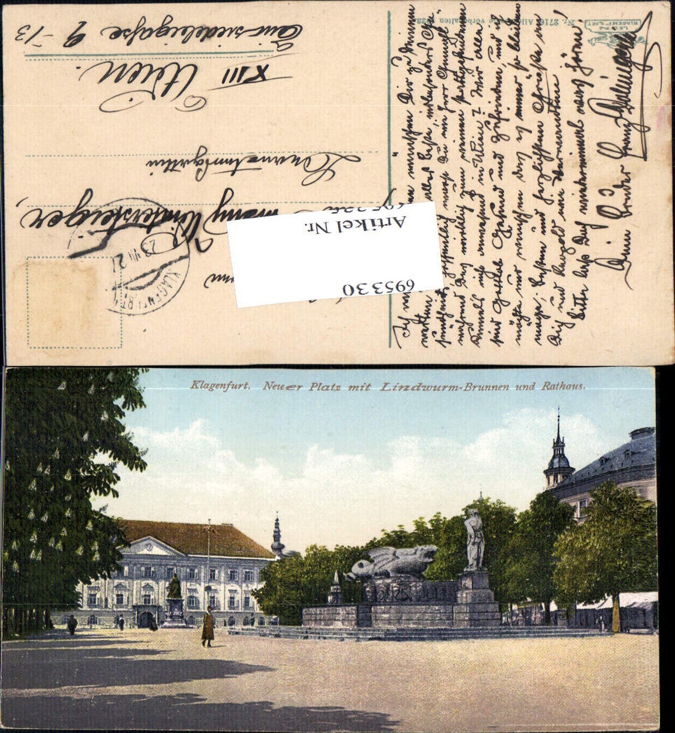 695330 Klagenfurt Neuer Platz Lindwurm Denkmal Rathaus pub Leon 2716