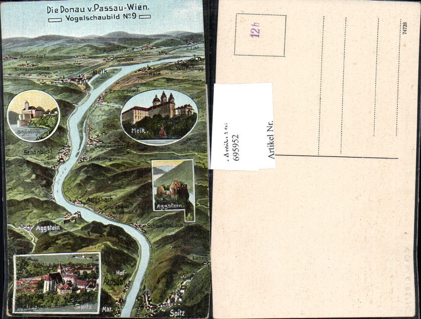 695952 Künstler AK Eugen Felle Vogelschau Passau Wien Melk Spitz Wachau Aggstein Schönbühel